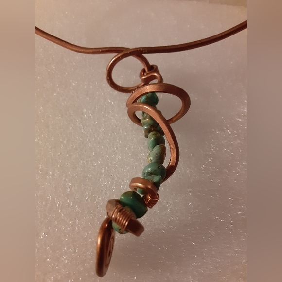 Copper and Turquoise Handmade Choker Necklace - Picture 2 of 3